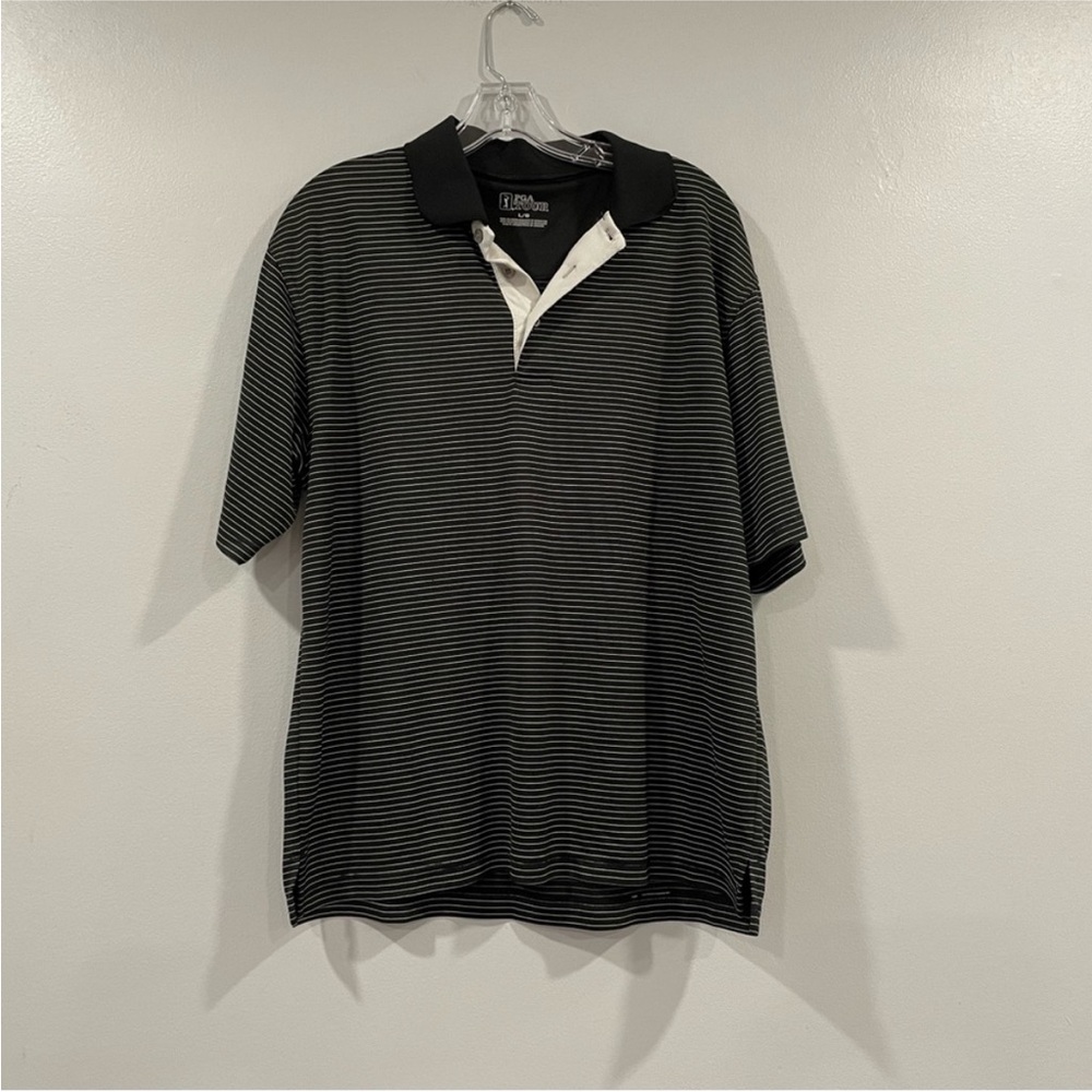 PGA Tour Men’s Black White Striped Polo Large L